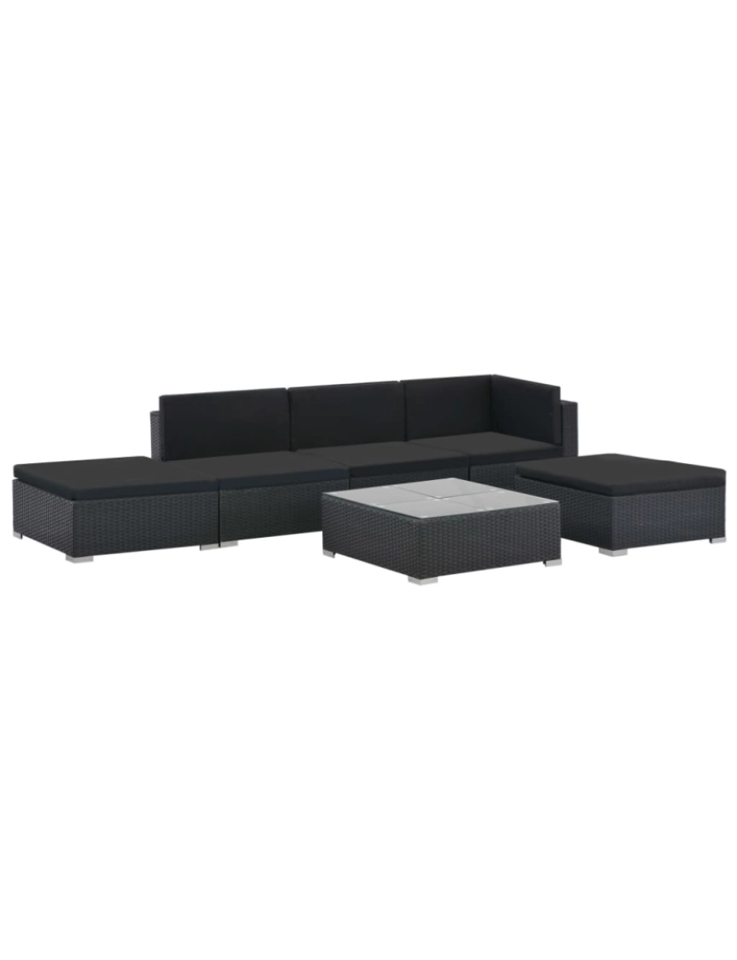 imagem de vidaXL 6 pcs conjunto lounge de jardim c/ almofadões vime PE preto4