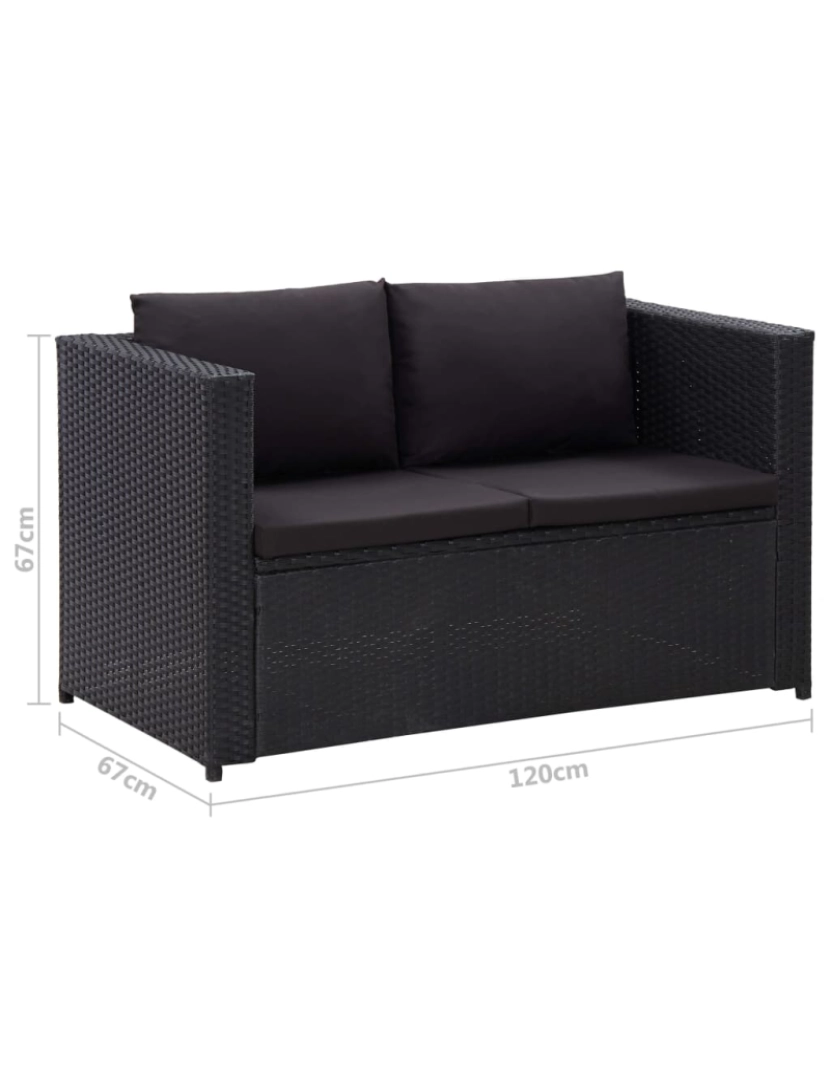 imagem de vidaXL 3 pcs conjunto lounge de jardim c/ almofadões vime PE preto11