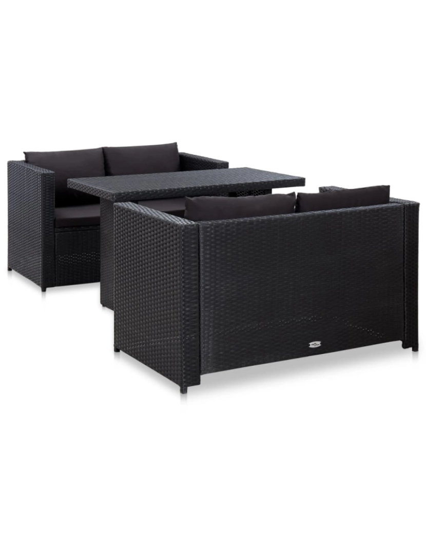 imagem de vidaXL 3 pcs conjunto lounge de jardim c/ almofadões vime PE preto3