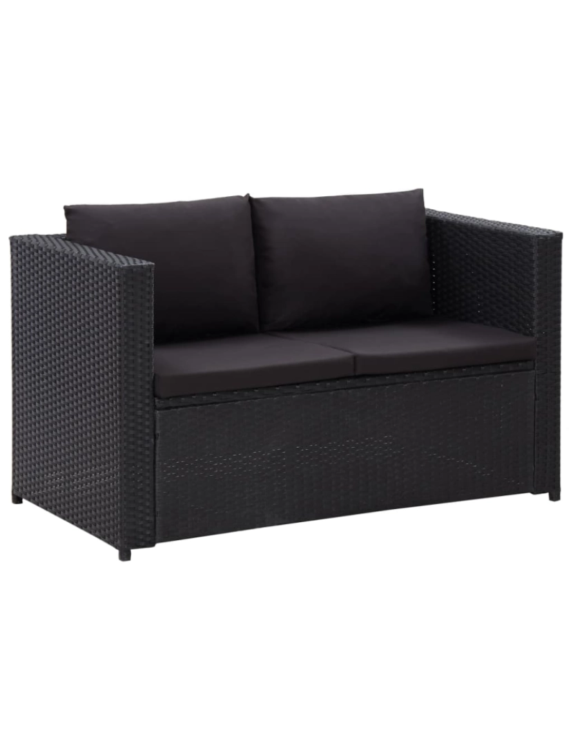 imagem de vidaXL 3 pcs conjunto lounge de jardim c/ almofadões vime PE preto4