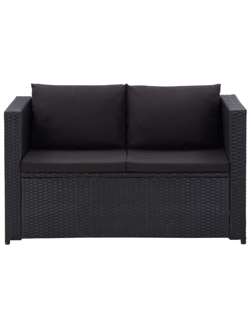 imagem de vidaXL 3 pcs conjunto lounge de jardim c/ almofadões vime PE preto5