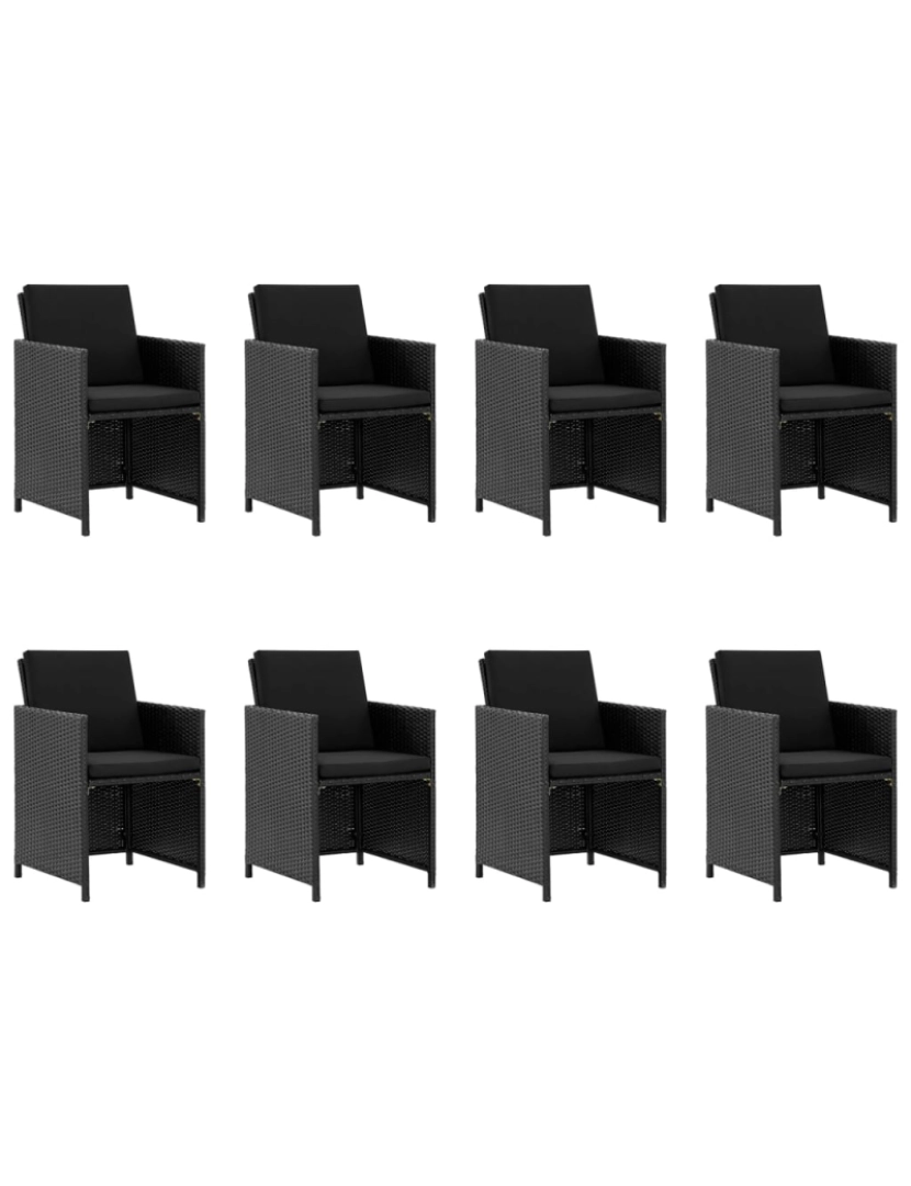 imagem de vidaXL 9 pcs conjunto jantar exterior com almofadões vime PE preto3