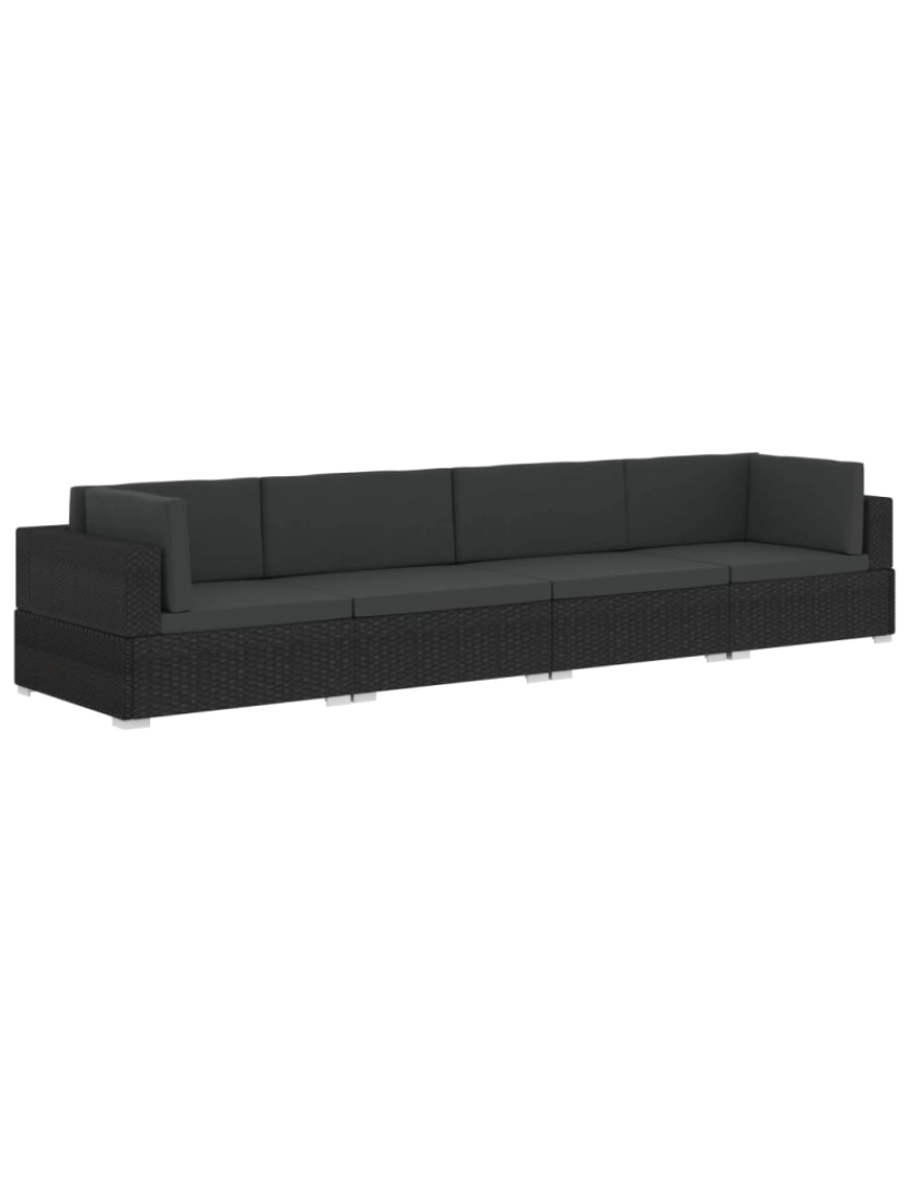 imagem de vidaXL Conjunto sofás de jardim c/ almofadões 4 pcs vime PE preto1