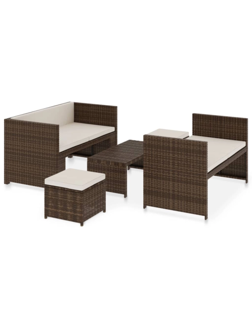 Vidaxl - vidaXL 5 pcs conjunto lounge jardim c/ almofadões vime PE castanho