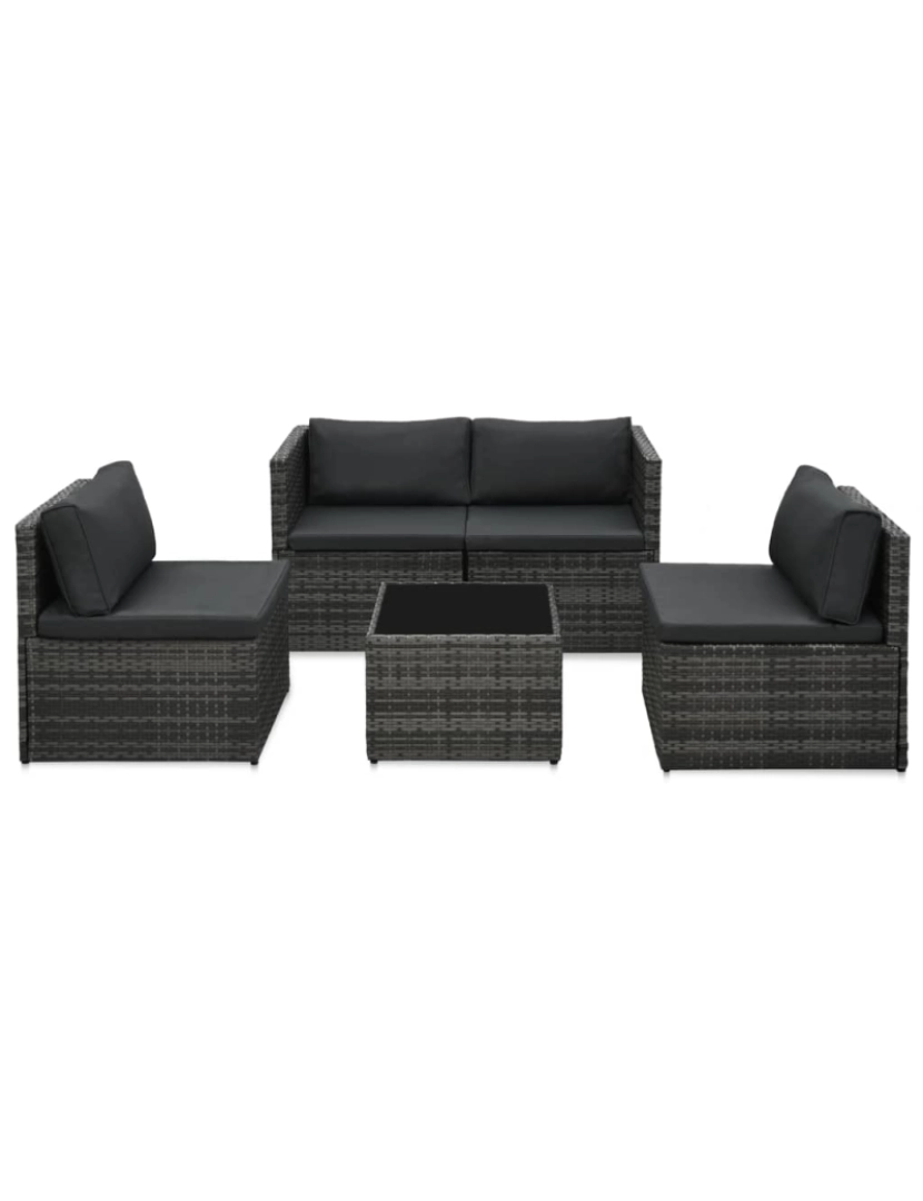 imagem de vidaXL 5 pcs conjunto lounge de jardim c/ almofadões vime PE cinzento2