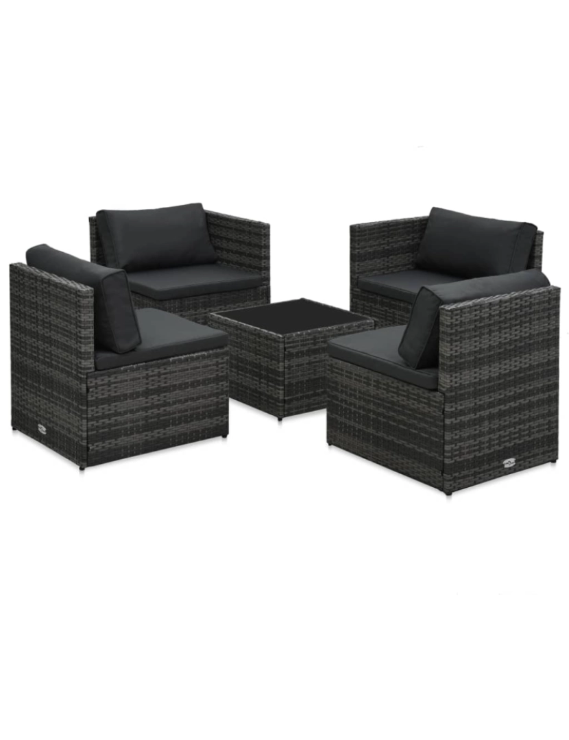 imagem de vidaXL 5 pcs conjunto lounge de jardim c/ almofadões vime PE cinzento3