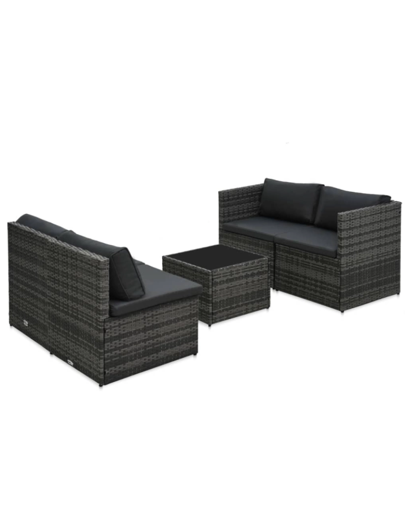 imagem de vidaXL 5 pcs conjunto lounge de jardim c/ almofadões vime PE cinzento5