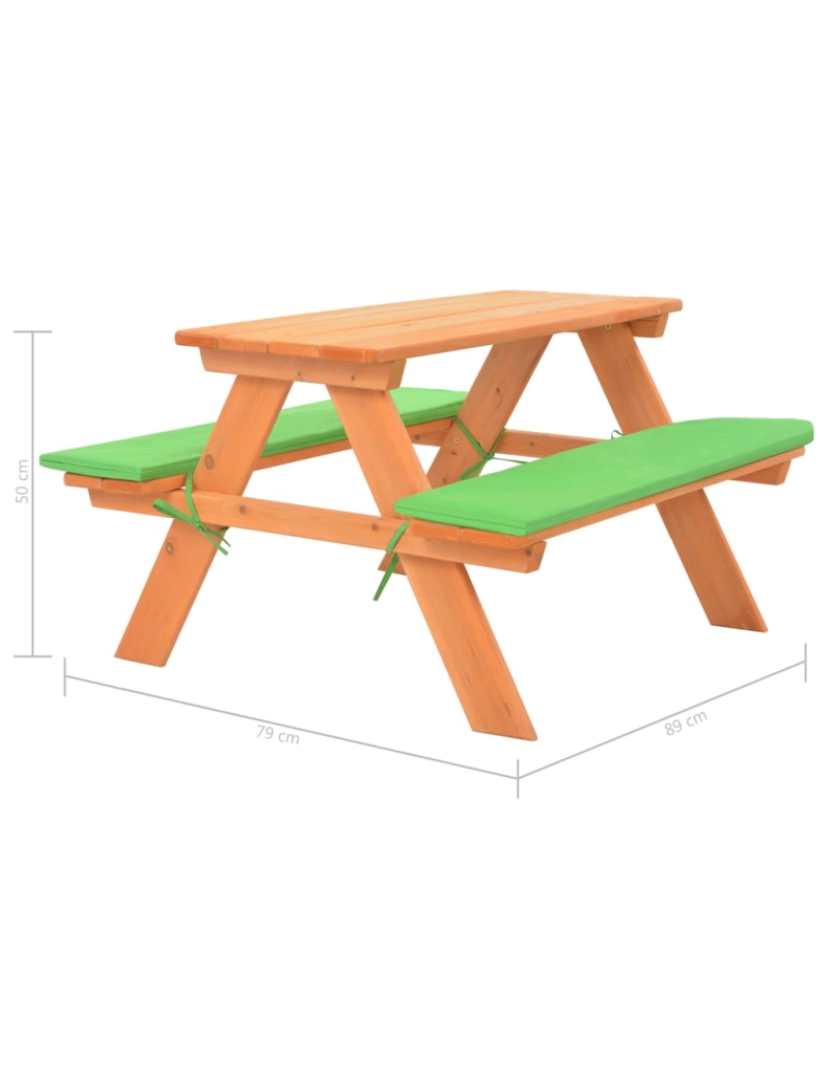 imagem de vidaXL Mesa de piquenique infantil c/ bancos 89x79x50cm abeto maciço7