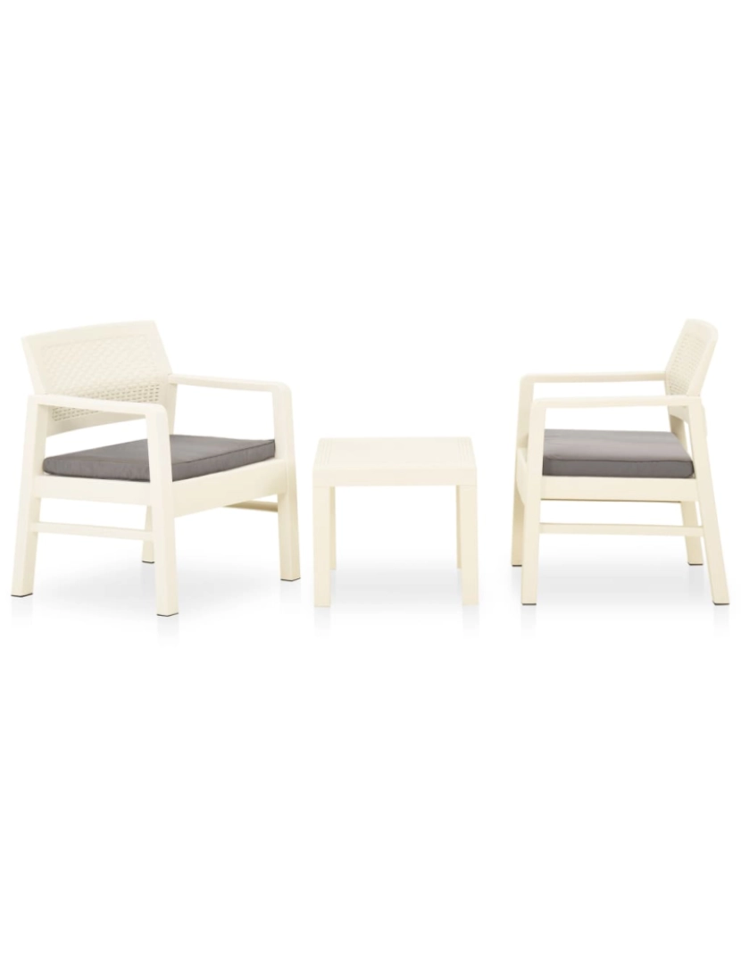 imagem de vidaXL 3 pcs conjunto lounge de jardim com almofadões plástico branco2