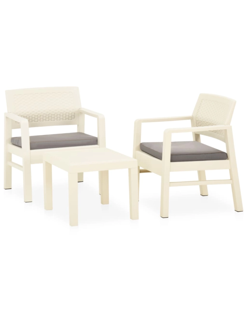 imagem de vidaXL 3 pcs conjunto lounge de jardim com almofadões plástico branco3