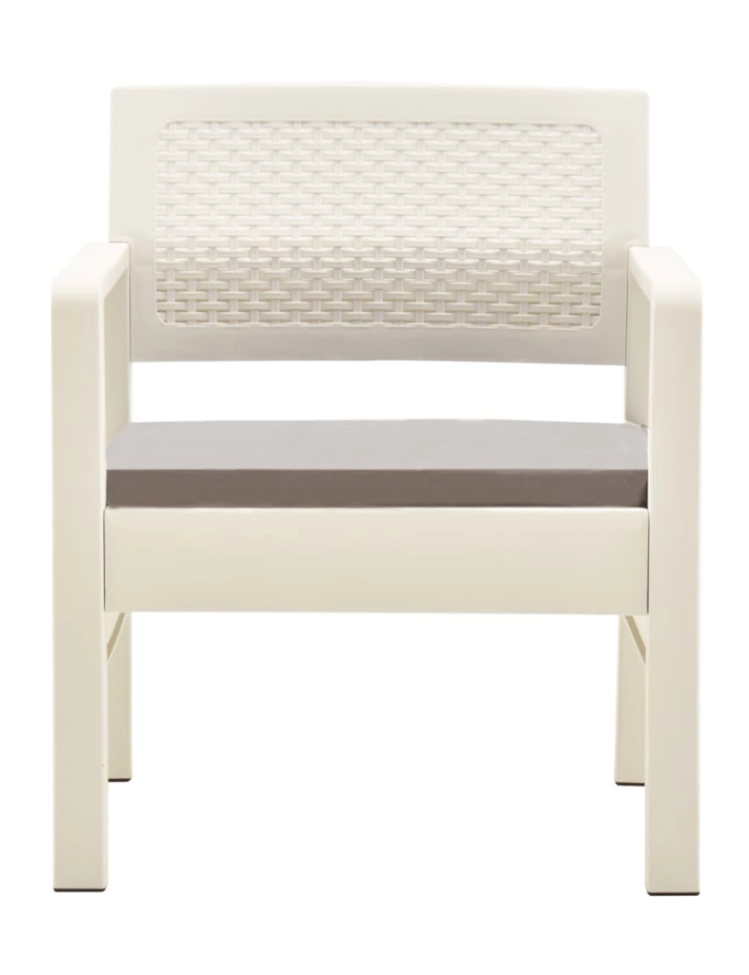 imagem de vidaXL 3 pcs conjunto lounge de jardim com almofadões plástico branco5