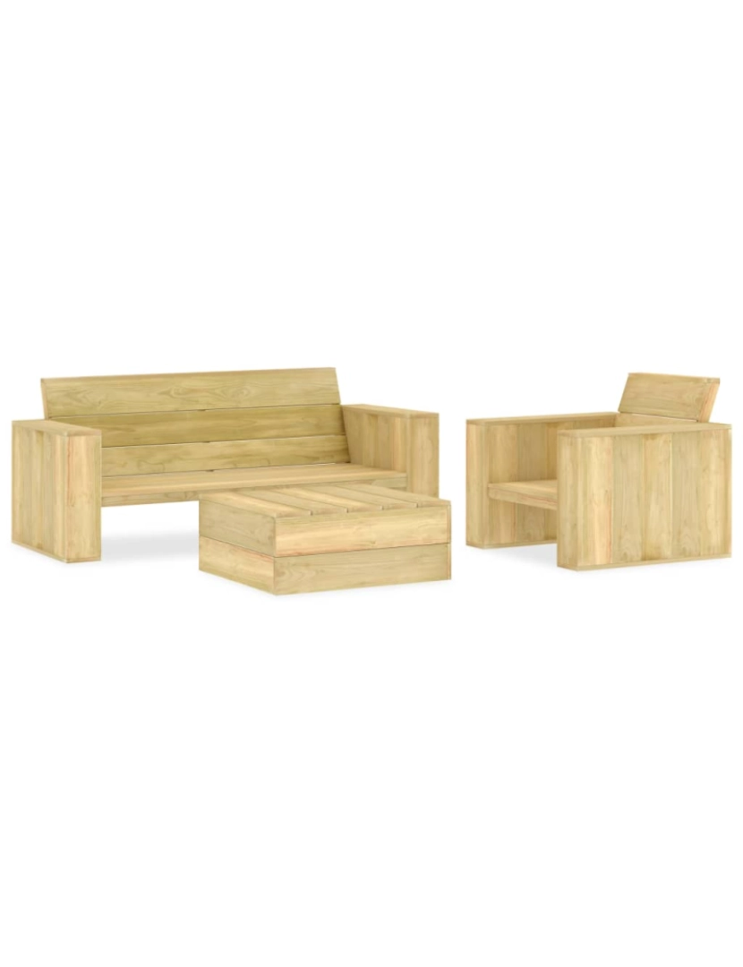 imagem de vidaXL 3 pcs conjunto lounge de jardim madeira de pinho impregnada2