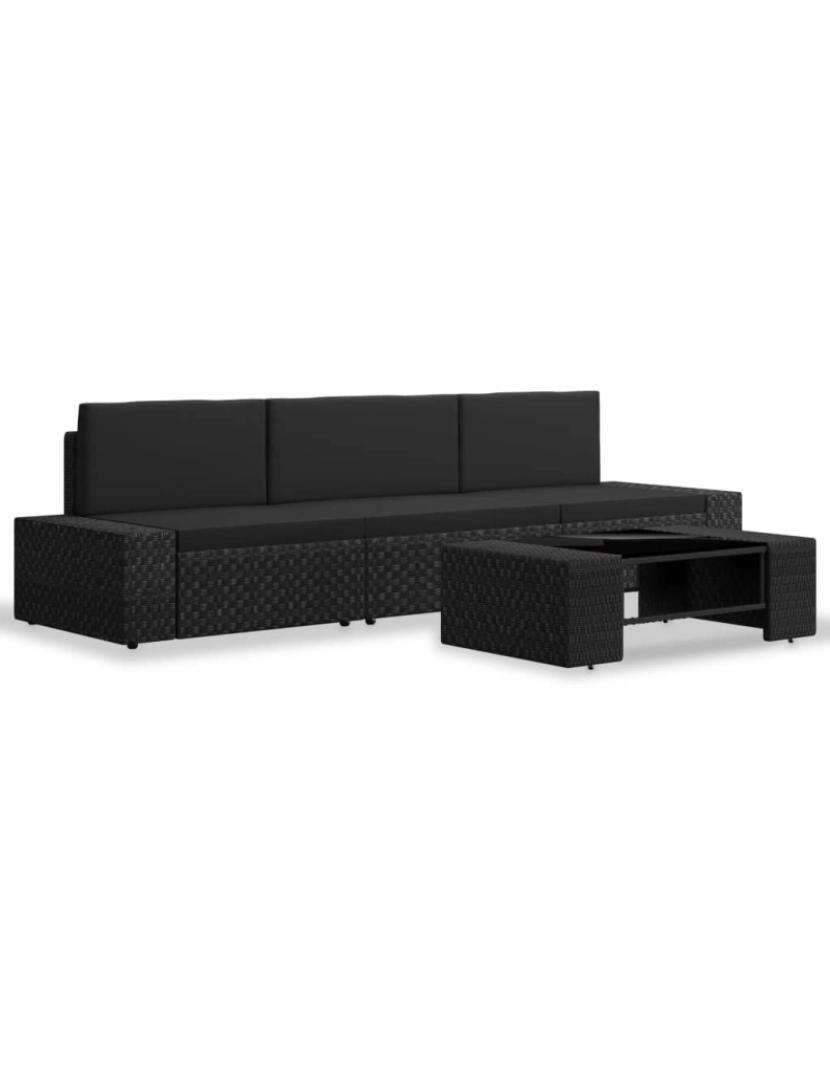 imagem de vidaXL 4 pcs conjunto lounge para jardim vime PE preto3