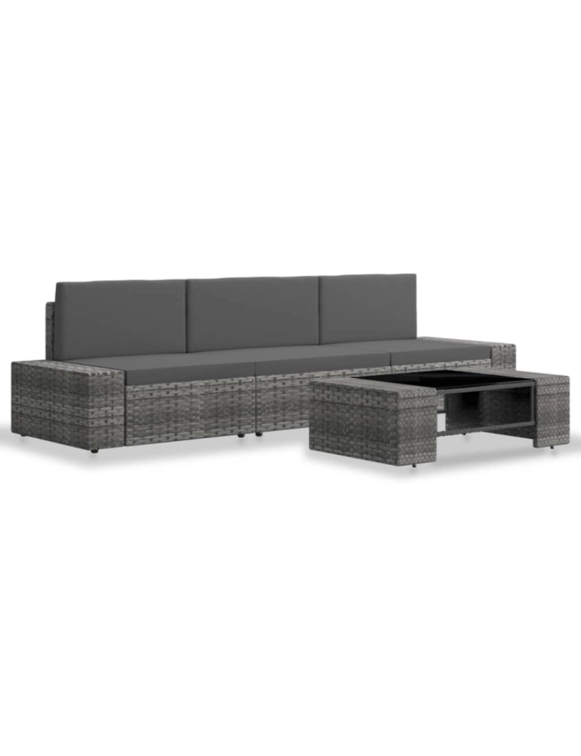 imagem de vidaXL 4 pcs conjunto lounge para jardim vime PE cinzento3