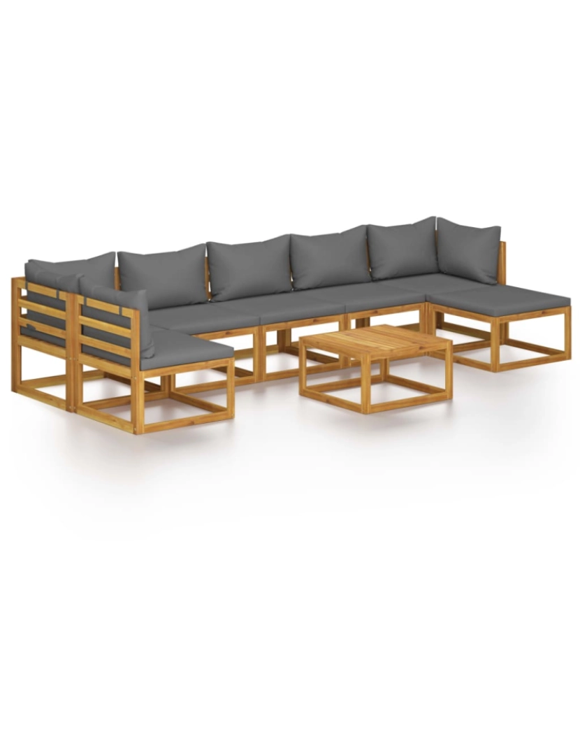 imagem de vidaXL 8 pcs conjunto lounge de jardim com almofadões acácia maciça1