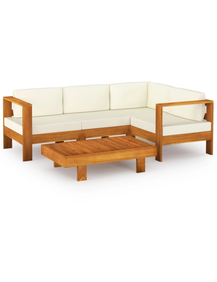 imagem de vidaXL 5 pcs conj. lounge de jardim c/ almofadões branco nata acácia1