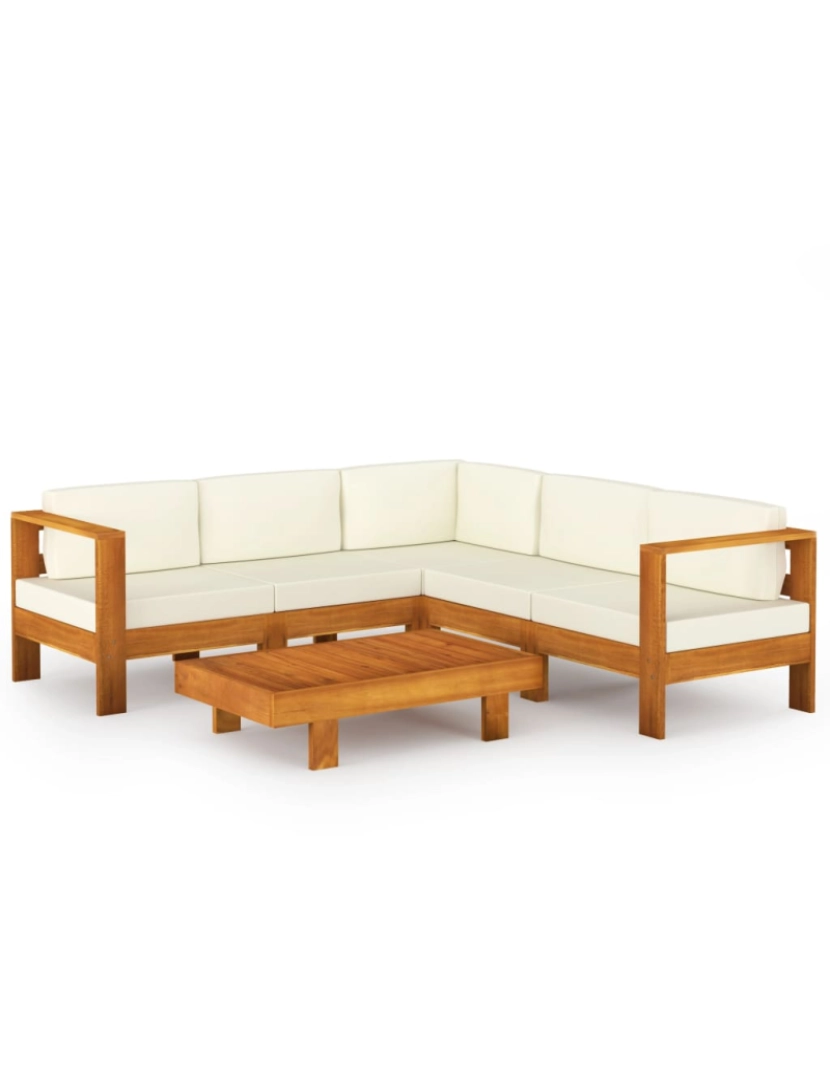 imagem de vidaXL 6 pcs conj. lounge de jardim c/ almofadões branco nata acácia1