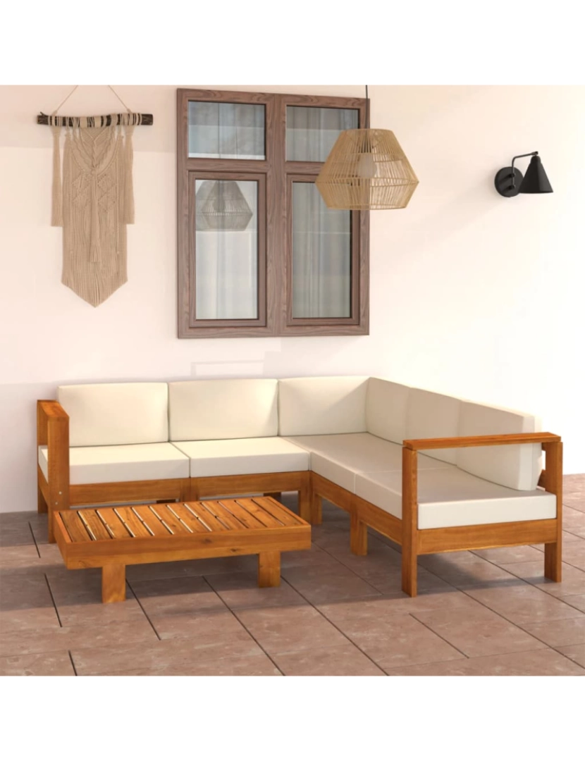 imagem de vidaXL 6 pcs conj. lounge de jardim c/ almofadões branco nata acácia2