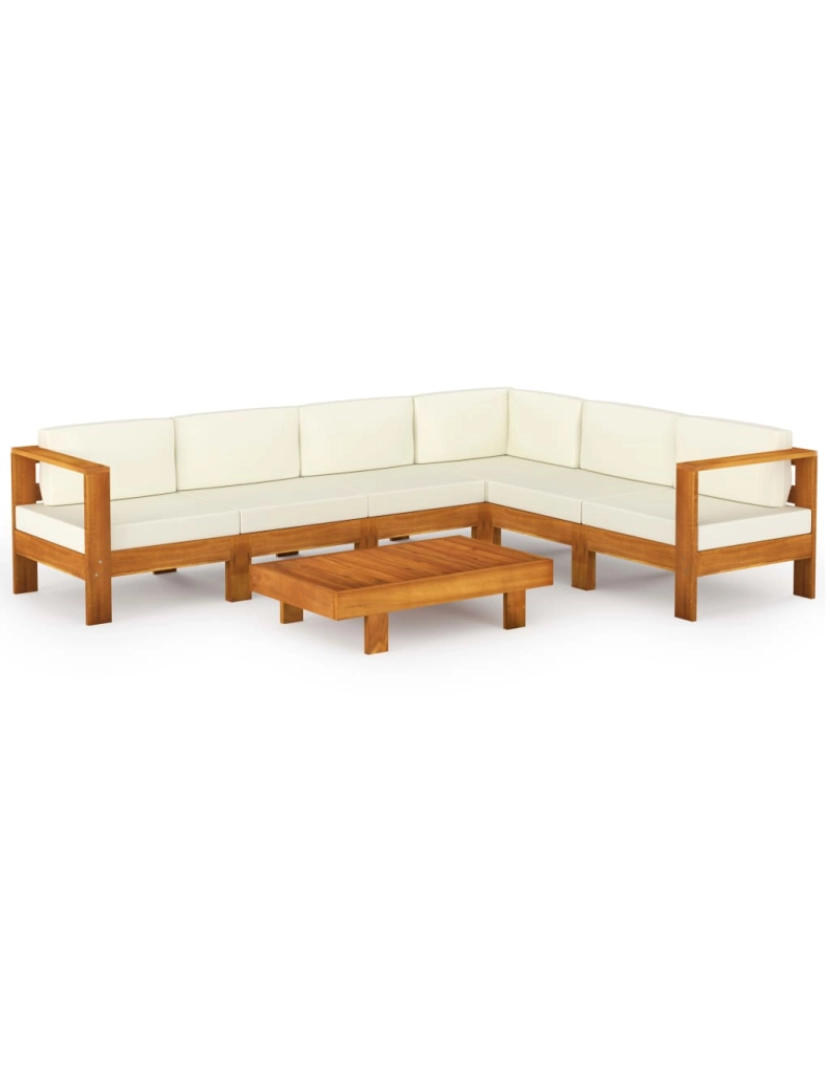 imagem de vidaXL 7 pcs conj. lounge de jardim c/ almofadões branco nata acácia1