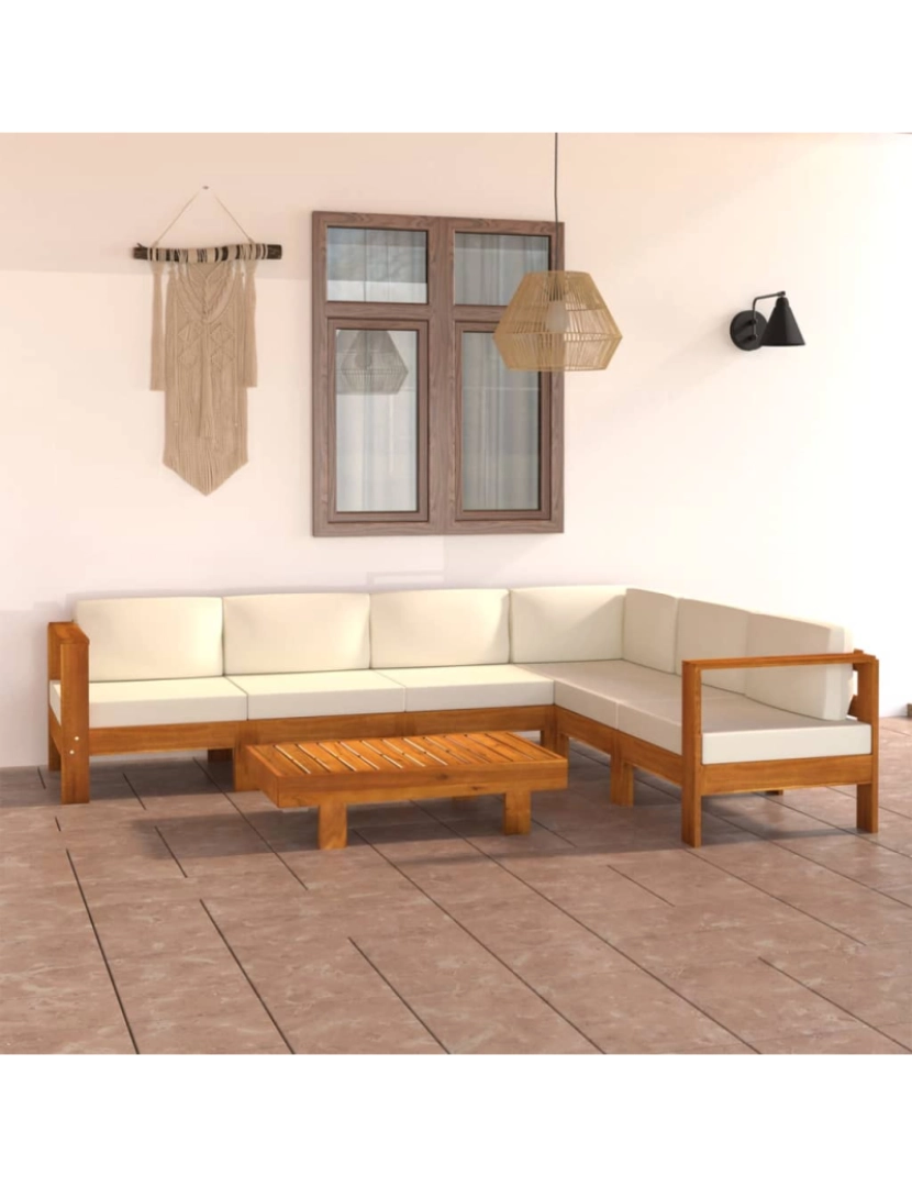 imagem de vidaXL 7 pcs conj. lounge de jardim c/ almofadões branco nata acácia2