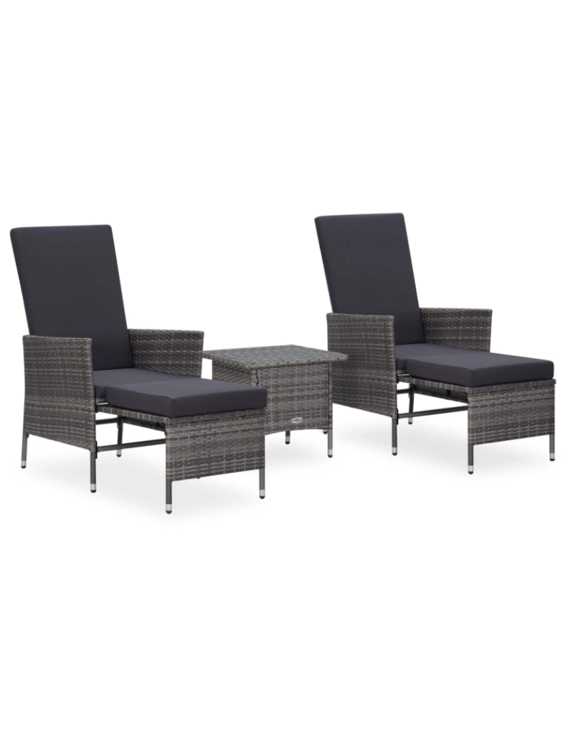 imagem de vidaXL 3 pcs conjunto lounge de jardim c/ almofadões vime PE cinzento2