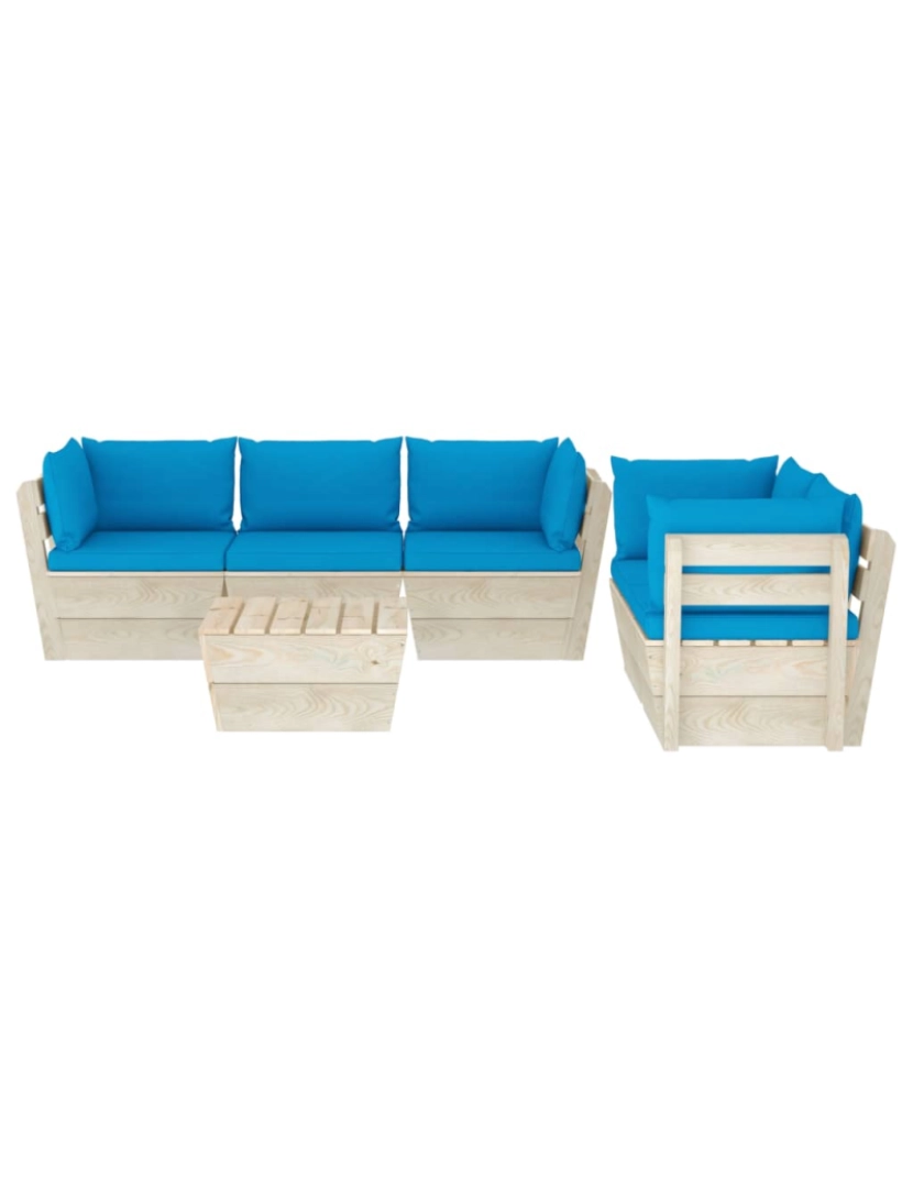 imagem de vidaXL 6 pcs conjunto lounge de paletes + almofadões madeira de abeto4