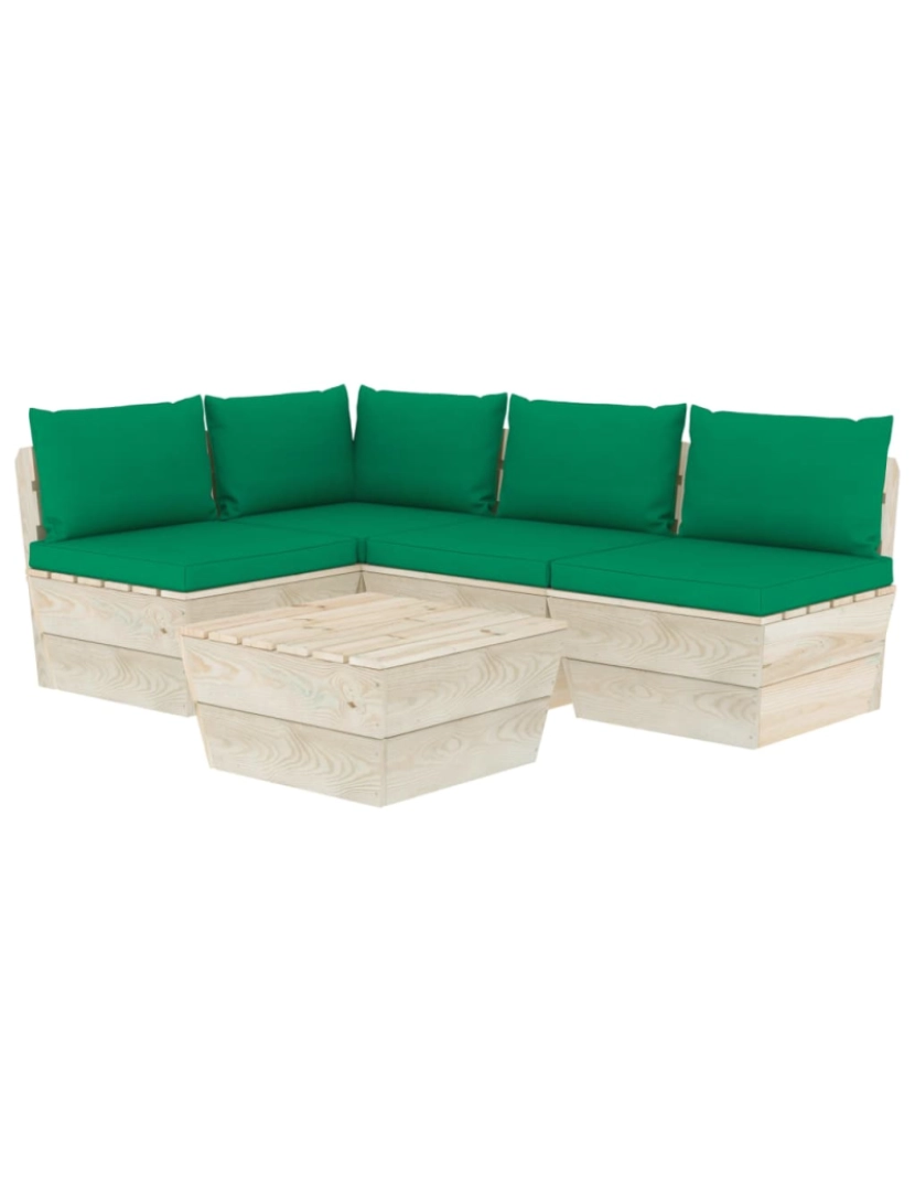 imagem de vidaXL 5 pcs conjunto lounge de paletes + almofadões madeira de abeto1