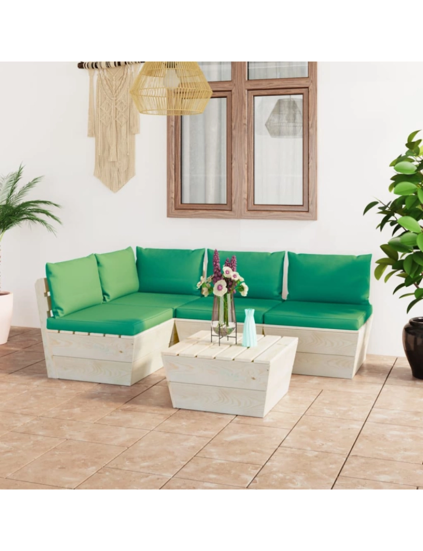 imagem de vidaXL 5 pcs conjunto lounge de paletes + almofadões madeira de abeto2