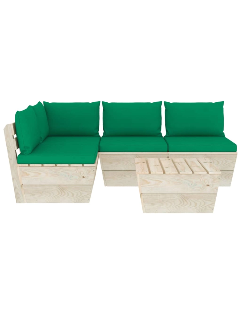 imagem de vidaXL 5 pcs conjunto lounge de paletes + almofadões madeira de abeto4