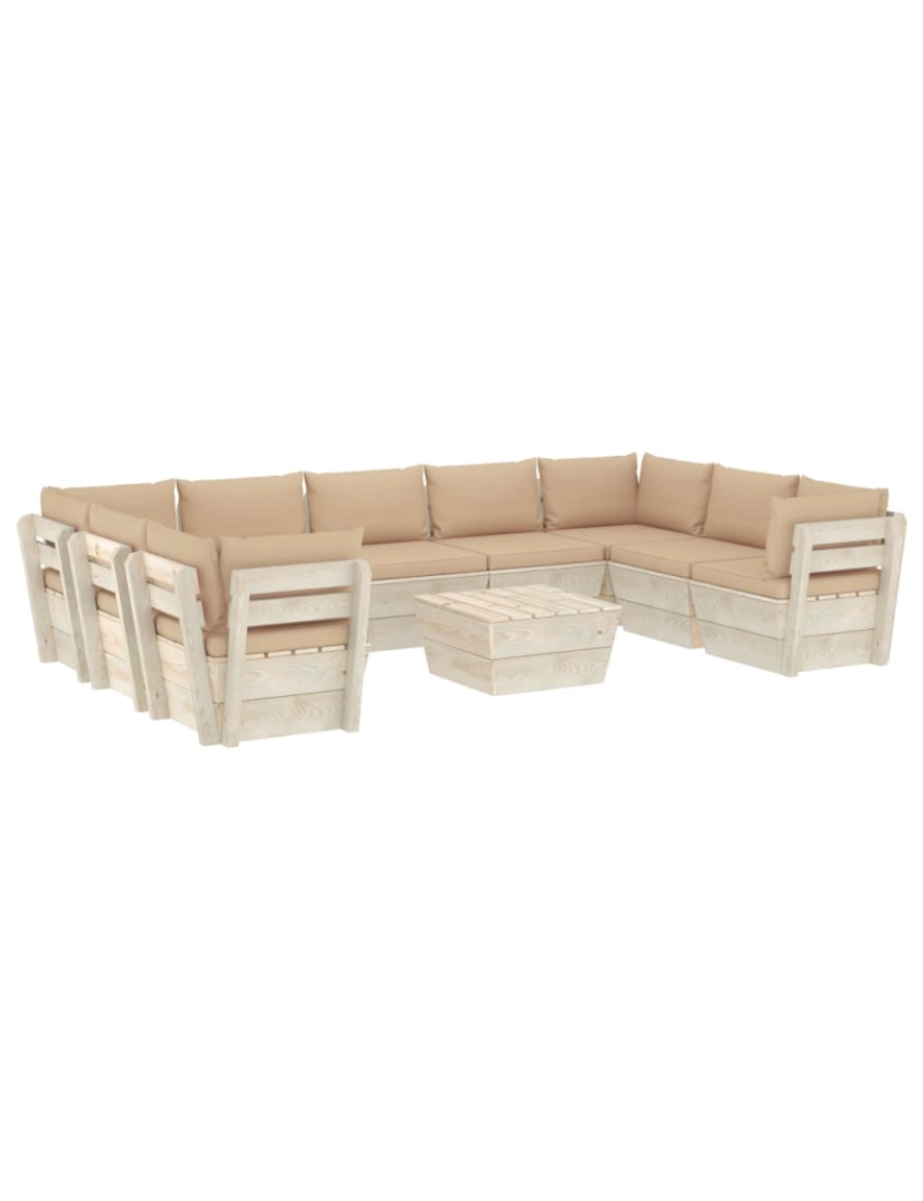 imagem de vidaXL 10 pcs conjunto lounge de paletes + almofadões madeira de abeto1