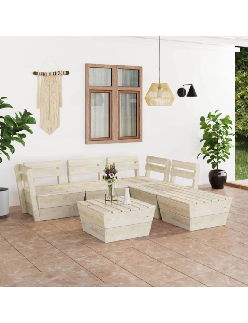imagem de vidaXL 6 pcs conjunto lounge de paletes madeira de abeto impregnada2