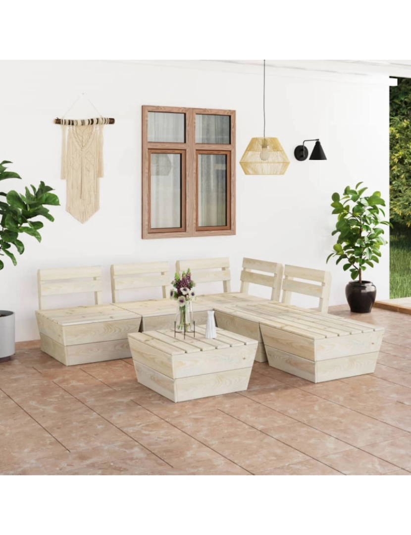 imagem de vidaXL 6 pcs conjunto lounge de paletes madeira de abeto impregnada2