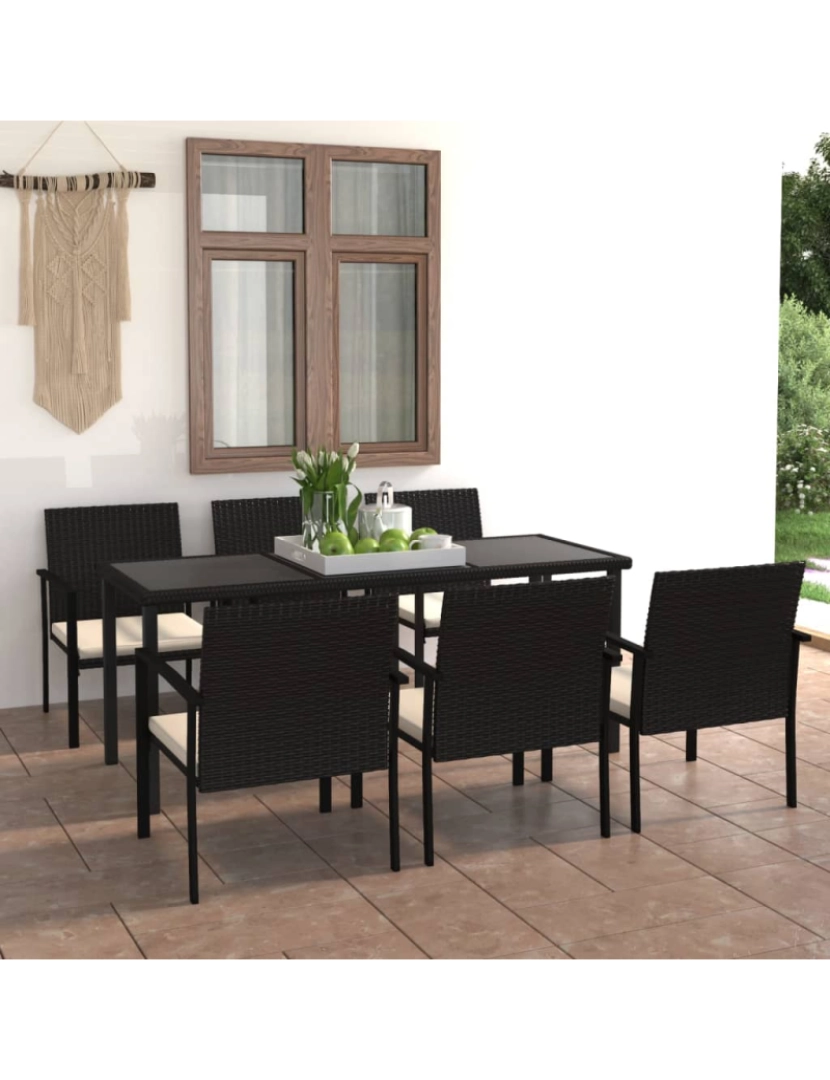 imagem de vidaXL 7 pcs conjunto de jantar para jardim vime PE preto2