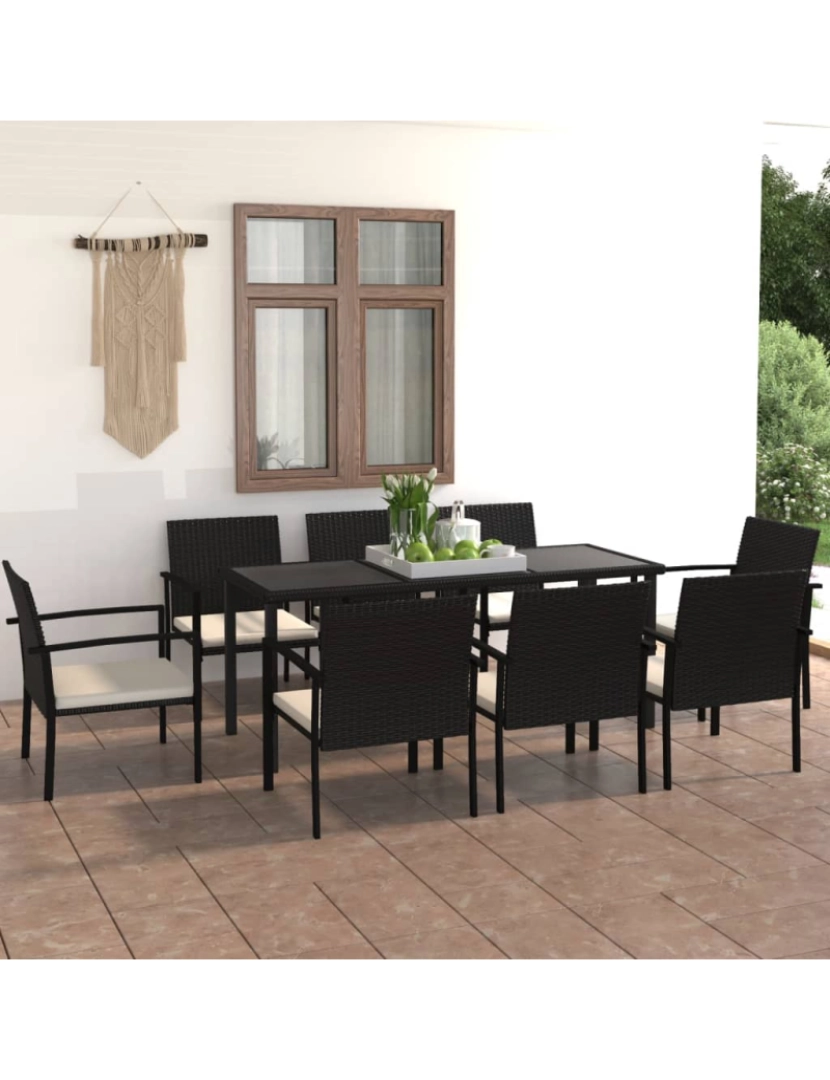 imagem de vidaXL 9 pcs conjunto de jantar para jardim vime PE preto2