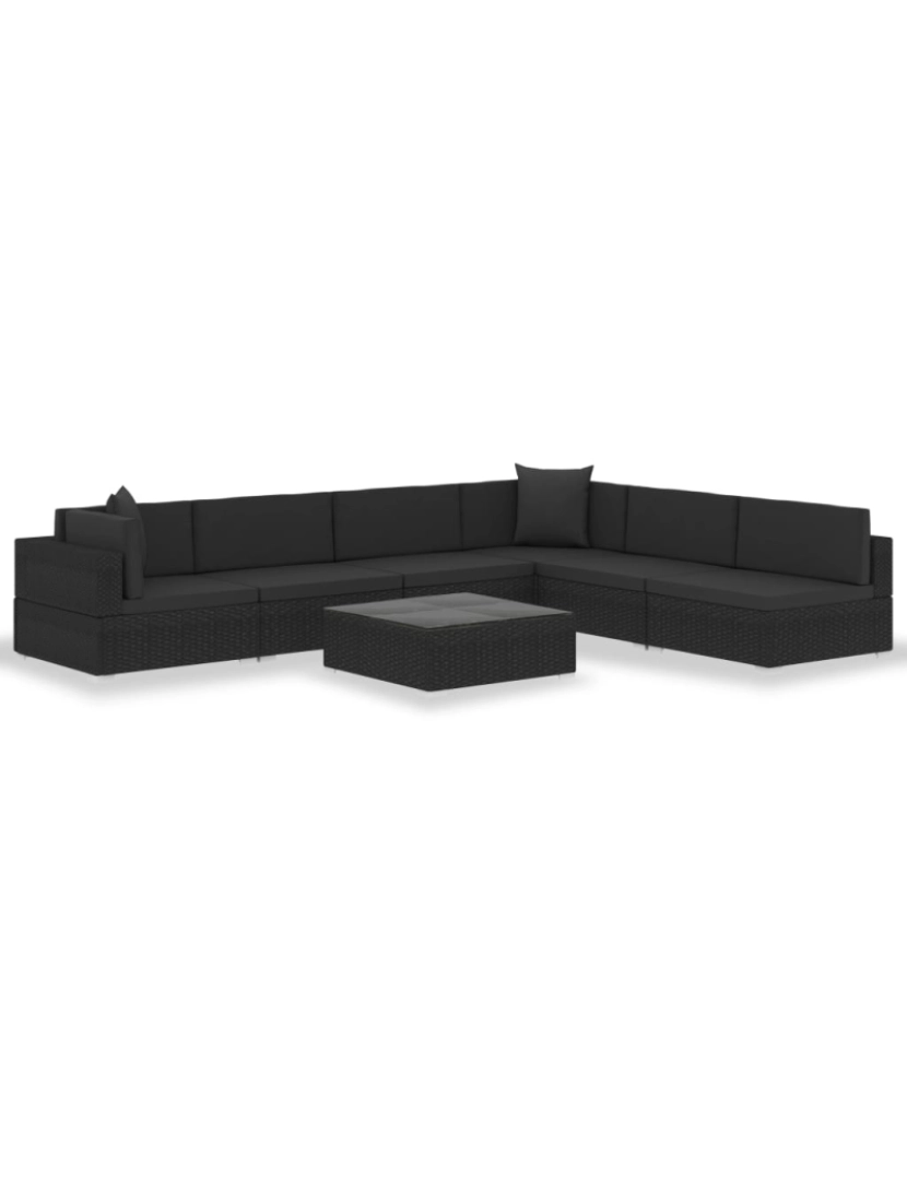 imagem de vidaXL 7 pcs conjunto lounge de jardim c/ almofadões vime PE preto4