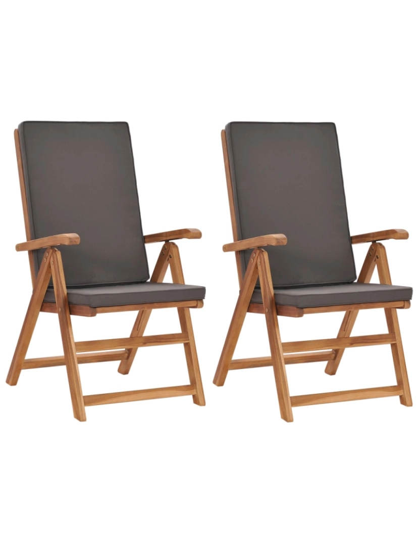 Vidaxl - vidaXL Cadeiras jardim reclináveis + almofadões 2pcs teca maciça cinza