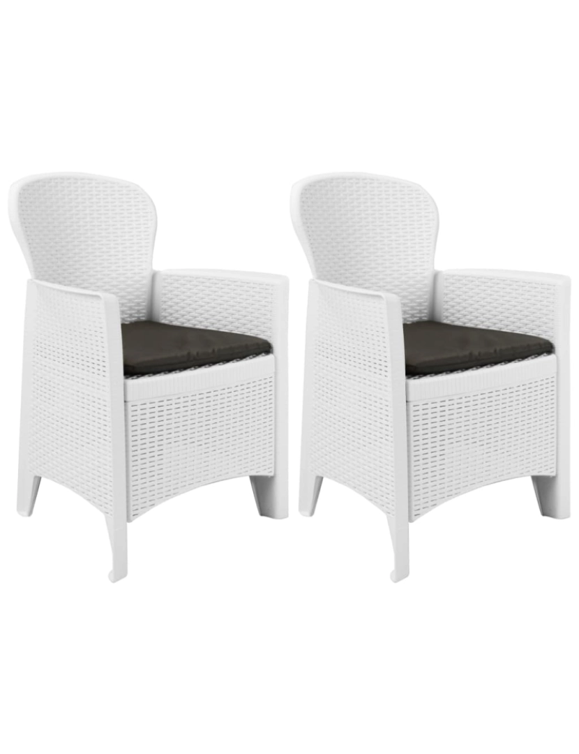 Vidaxl - vidaXL Cadeiras jardim c/ almofadão 2 pcs plástico branco aspeto vime