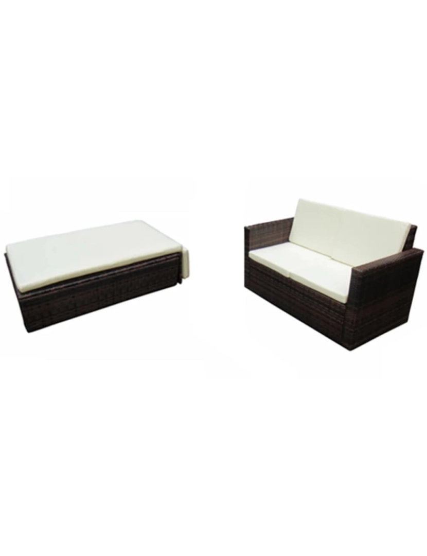 imagem de vidaXL 2 pcs conjunto lounge jardim c/ almofadões vime PE castanho3