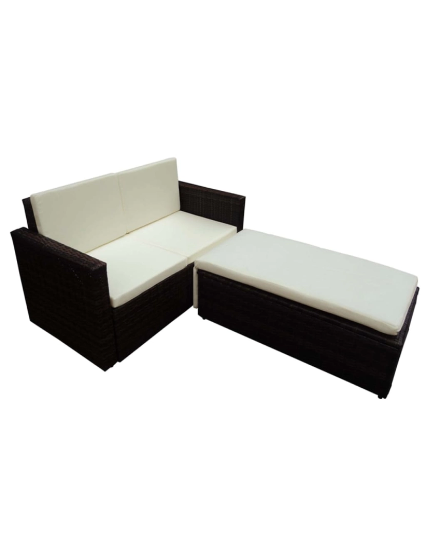 imagem de vidaXL 2 pcs conjunto lounge jardim c/ almofadões vime PE castanho4