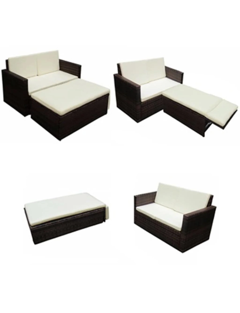 imagem de vidaXL 2 pcs conjunto lounge jardim c/ almofadões vime PE castanho5