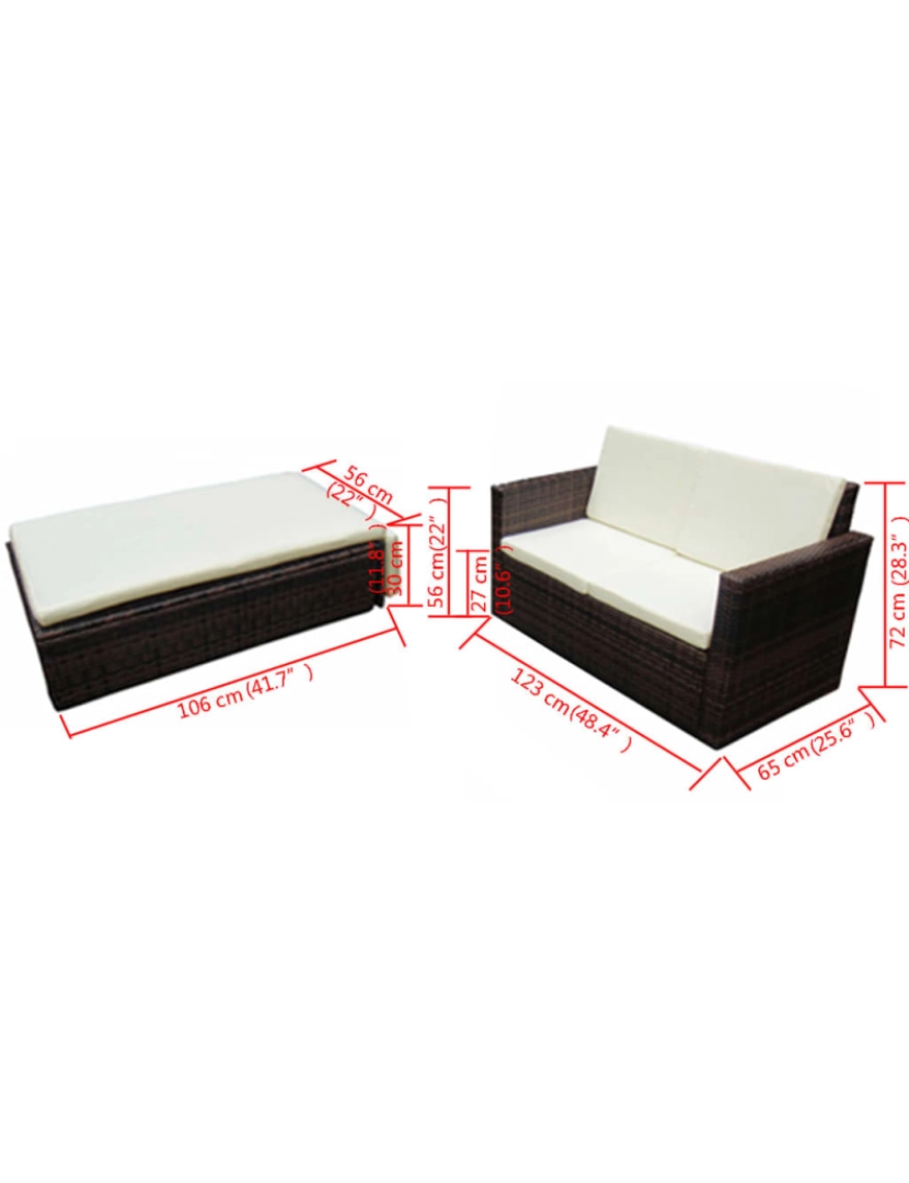 imagem de vidaXL 2 pcs conjunto lounge jardim c/ almofadões vime PE castanho8