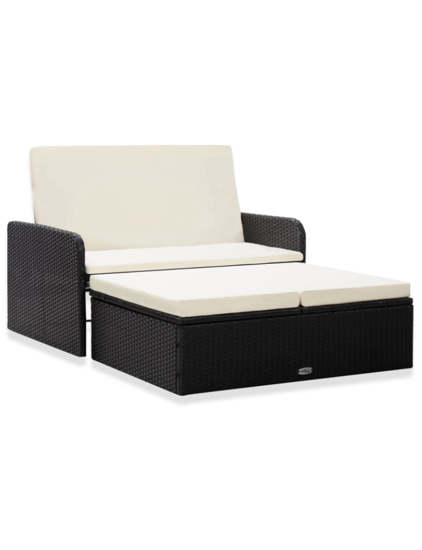 imagem de vidaXL 2 pcs conjunto lounge de jardim c/ almofadões vime PE preto2