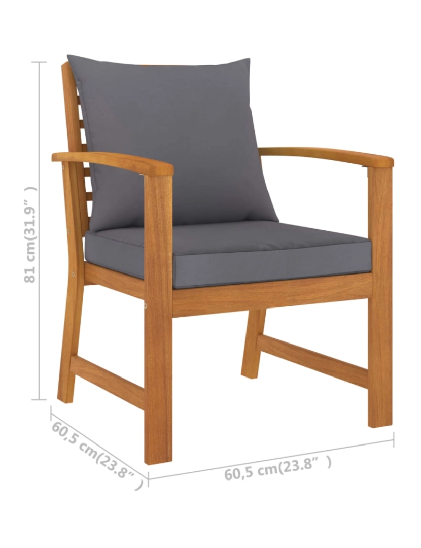 imagem de vidaXL Cadeiras jardim 2 pcs c/ almofadões cinza-escuro acácia maciça7