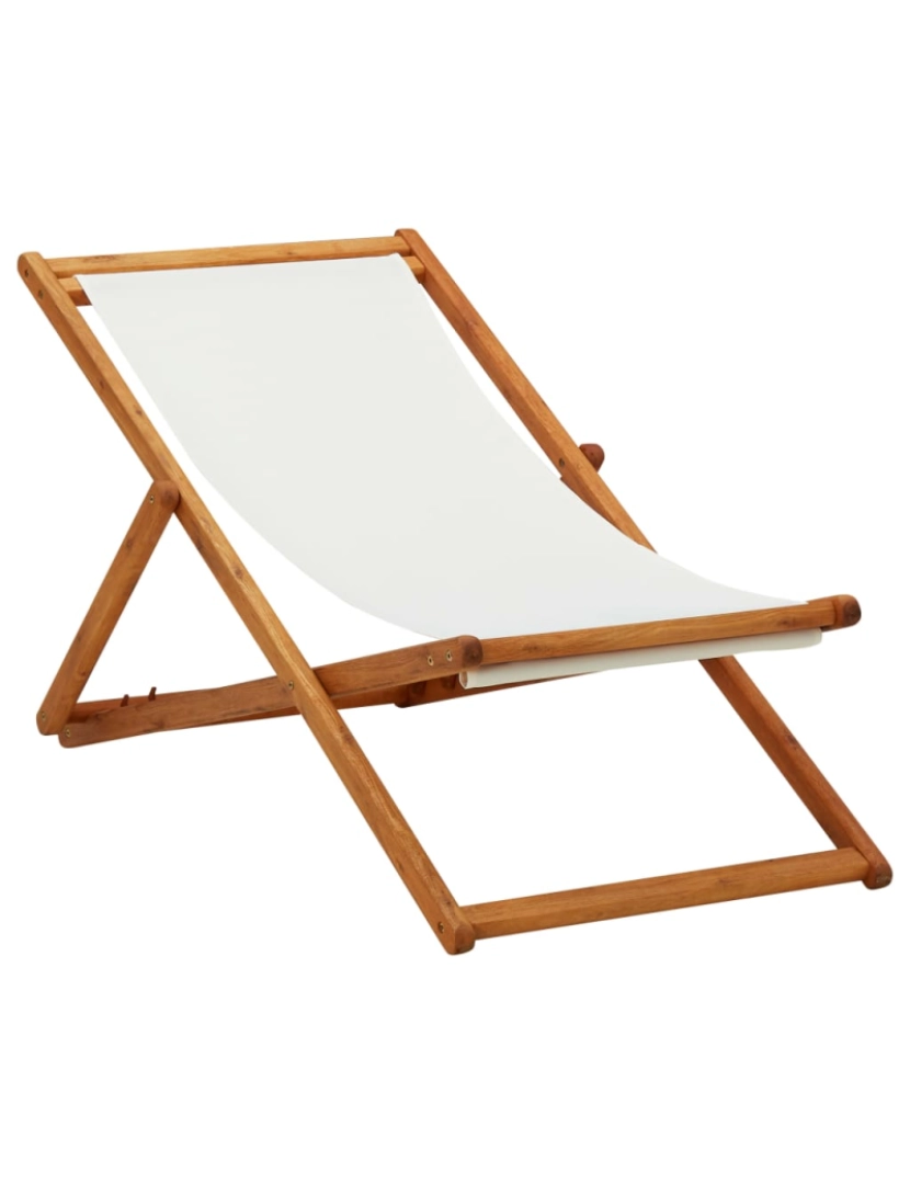 imagem de vidaXL Cadeira praia dobrável madeira de eucalipto/tecido branco nata1