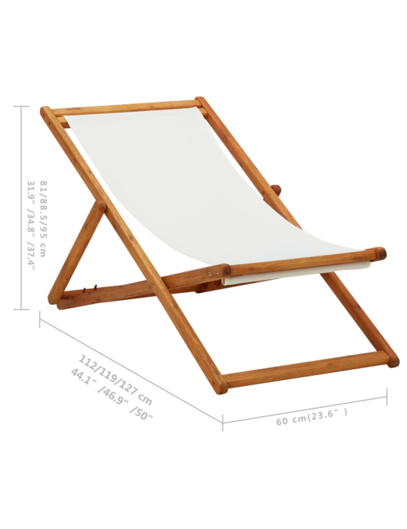 imagem de vidaXL Cadeira praia dobrável madeira de eucalipto/tecido branco nata10