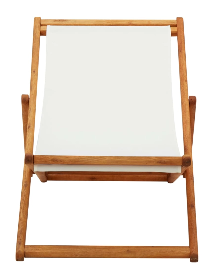 imagem de vidaXL Cadeira praia dobrável madeira de eucalipto/tecido branco nata3