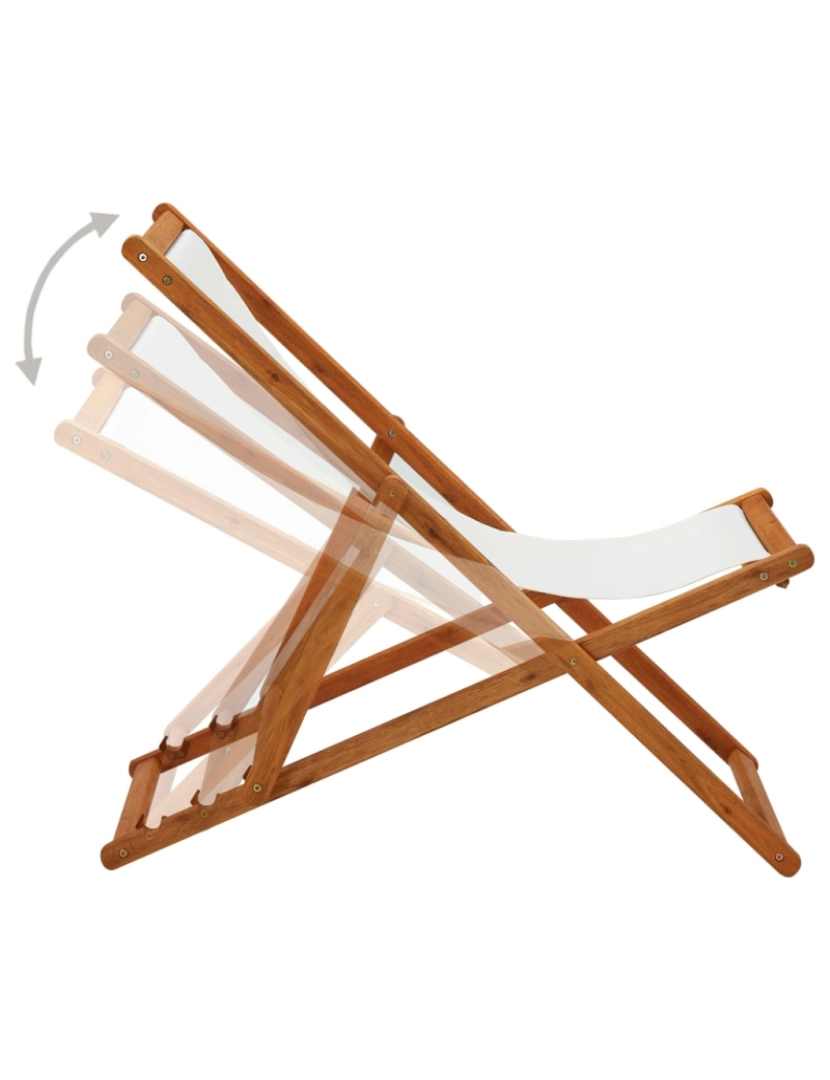 imagem de vidaXL Cadeira praia dobrável madeira de eucalipto/tecido branco nata4