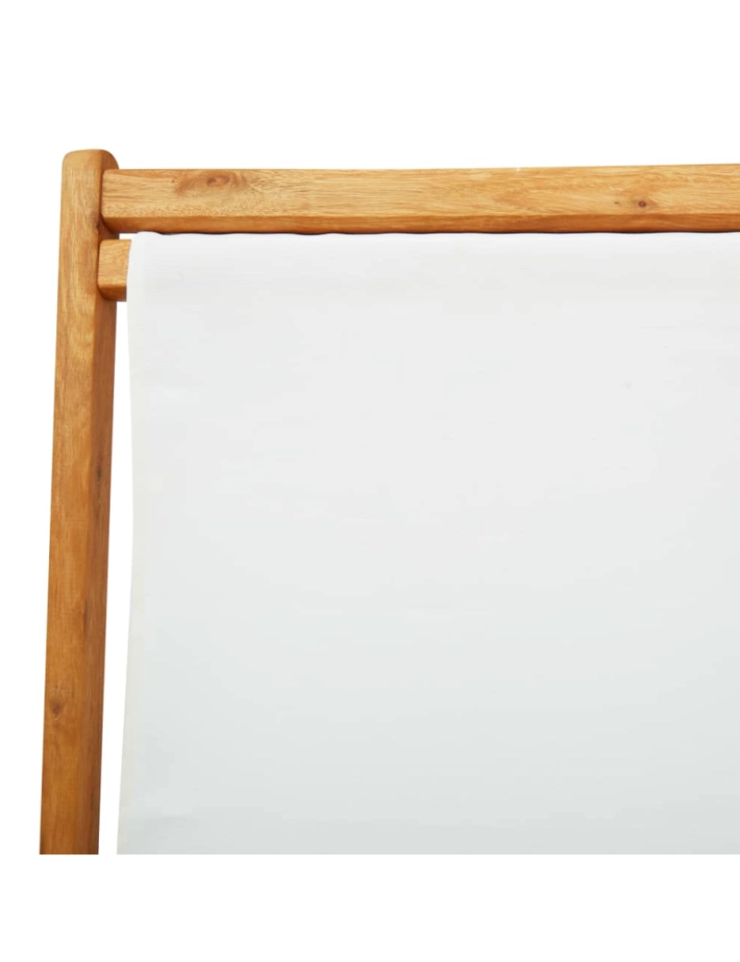 imagem de vidaXL Cadeira praia dobrável madeira de eucalipto/tecido branco nata8