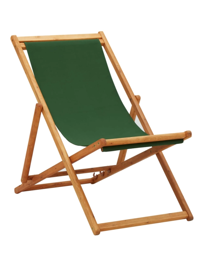 imagem de vidaXL Cadeira de praia dobrável madeira de eucalipto e tecido verde1