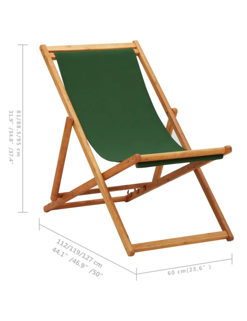 imagem de vidaXL Cadeira de praia dobrável madeira de eucalipto e tecido verde10